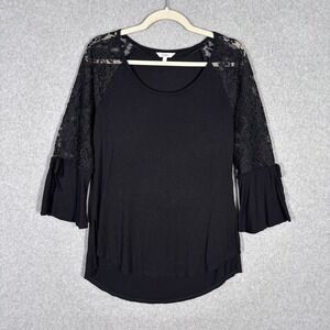 Sheer Lace Bell Sleeve Tunic Top Large Romantic Feminine Whimsigoth‎ Stretch